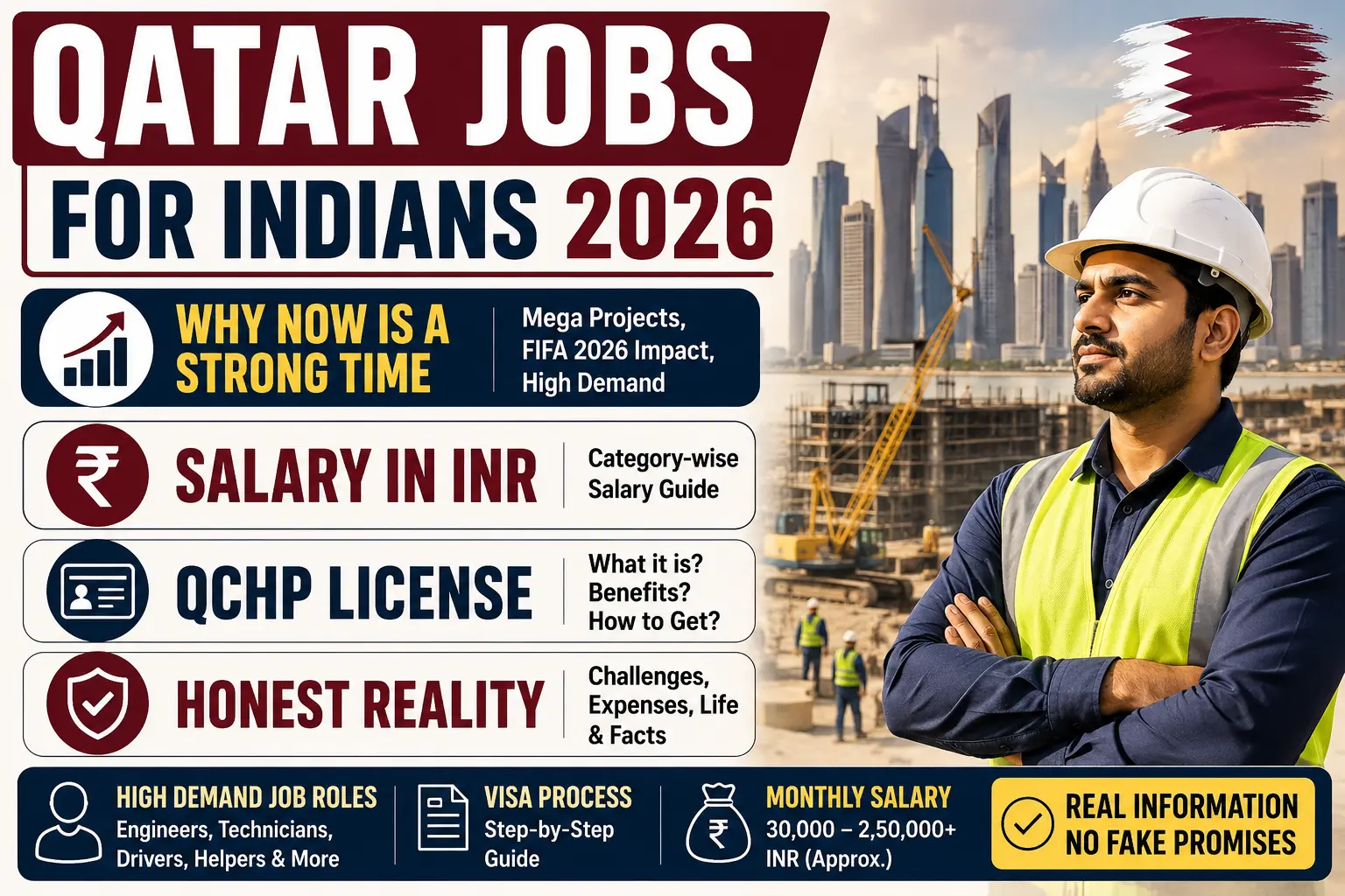 Qatar Jobs for Indians 2026 — Salary in INR,  QCHP License and Honest Reality