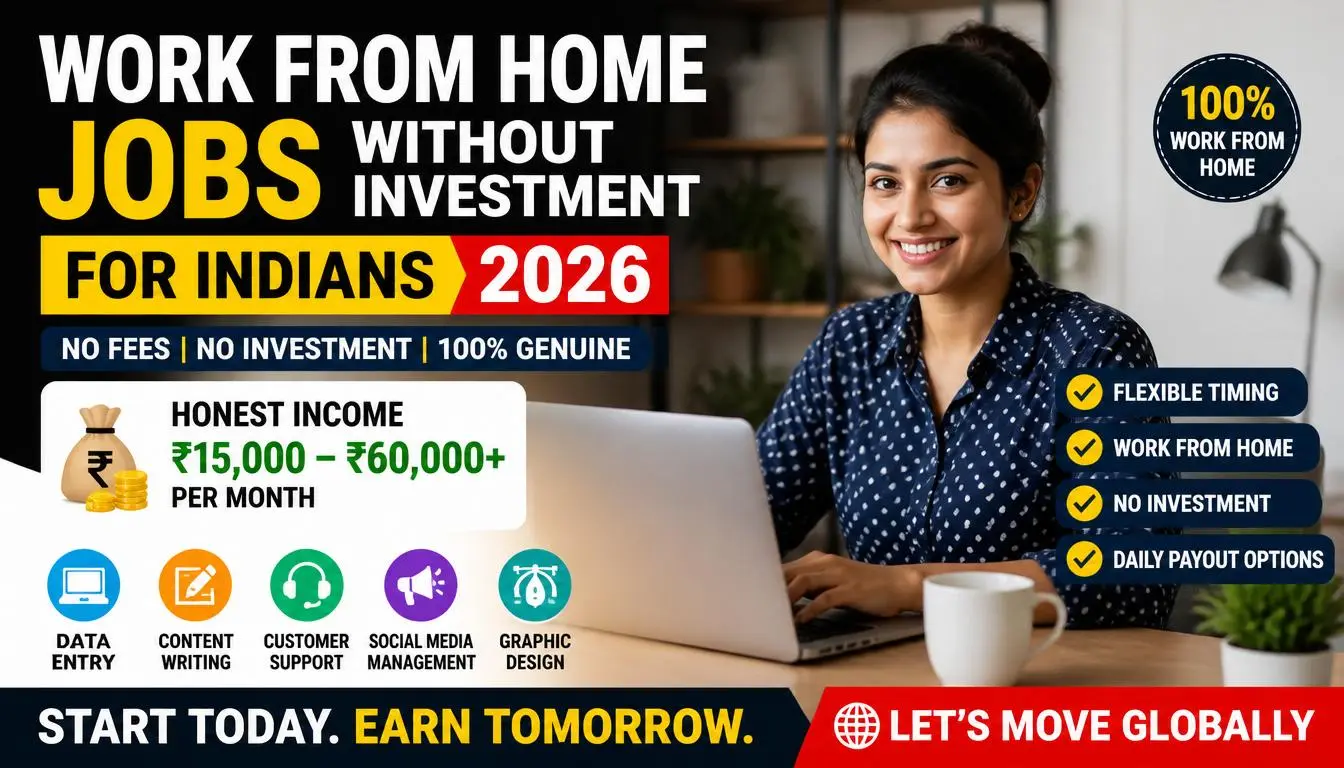 Work From Home Jobs Without Investment  for Indians 2026 — Real Platforms,  Honest Income - Let&amp;#039;s Move Globally